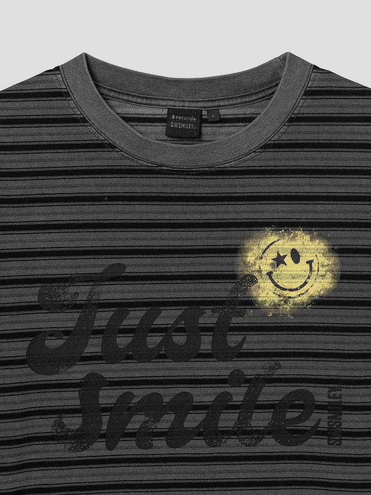 S.W.Smiley Striped Dyed Short Sleeve Tee - Ash