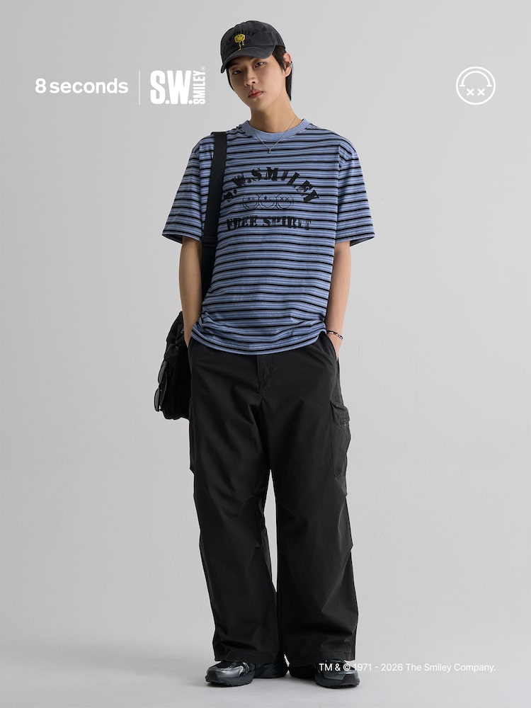 S.W.Smiley Striped Dyed Short Sleeve Tee - Sky Blue