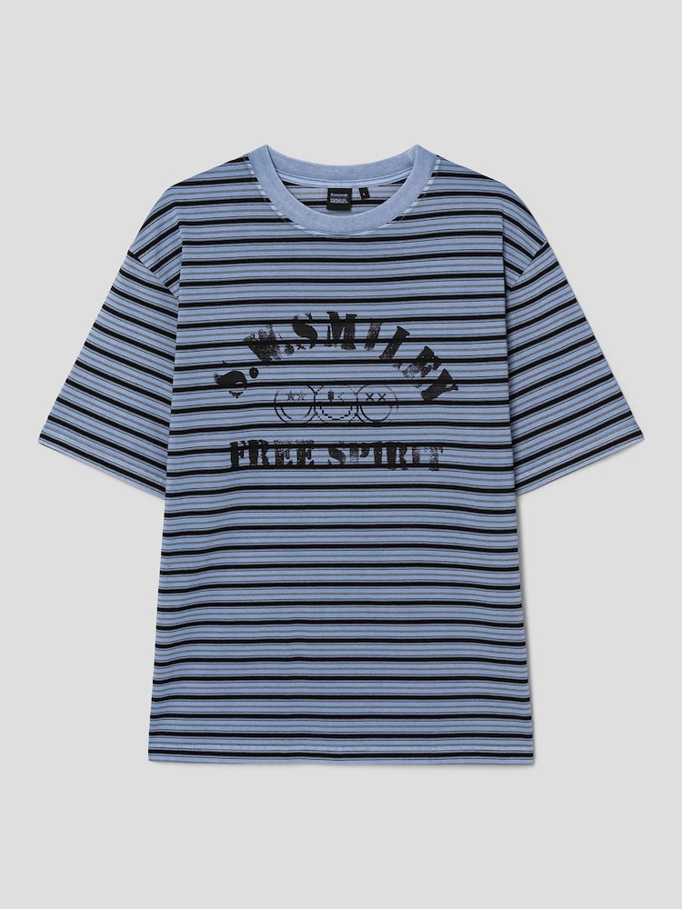 S.W.Smiley Striped Dyed Short Sleeve Tee - Sky Blue