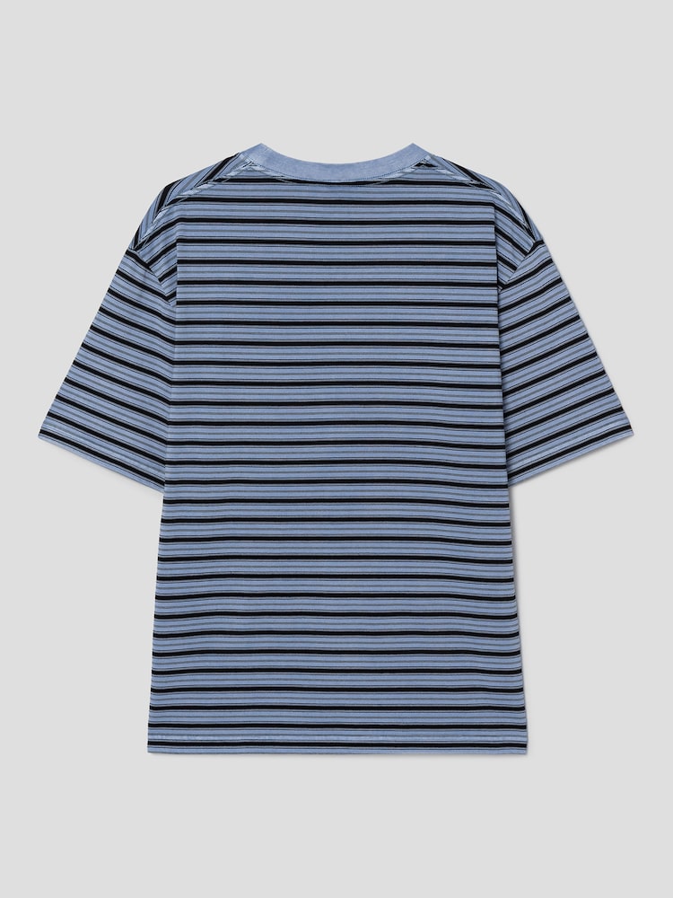 S.W.Smiley Striped Dyed Short Sleeve Tee - Sky Blue