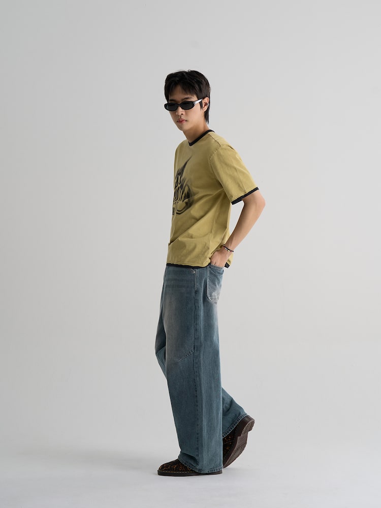 S.W.Smiley Garment-Dyed Short-Sleeve Tee - Yellow