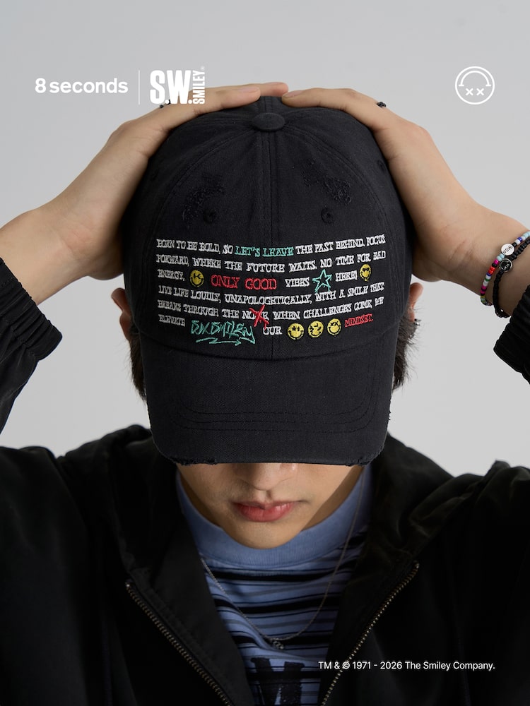 S.W.Smiley Embroidered Letter Cap - Black