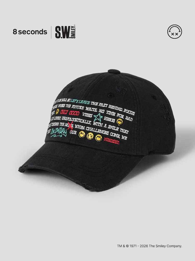 S.W.Smiley Embroidered Letter Cap - Black
