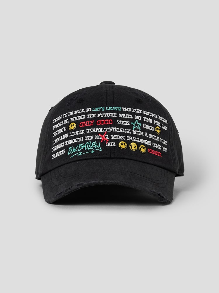 S.W.Smiley Embroidered Letter Cap - Black