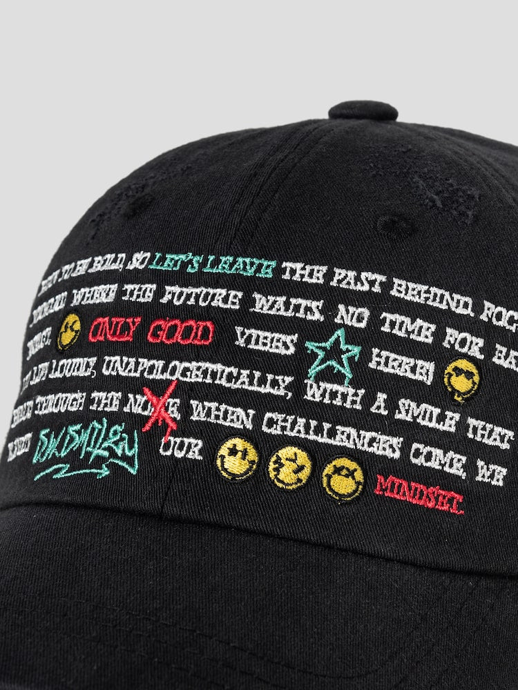 S.W.Smiley Embroidered Letter Cap - Black