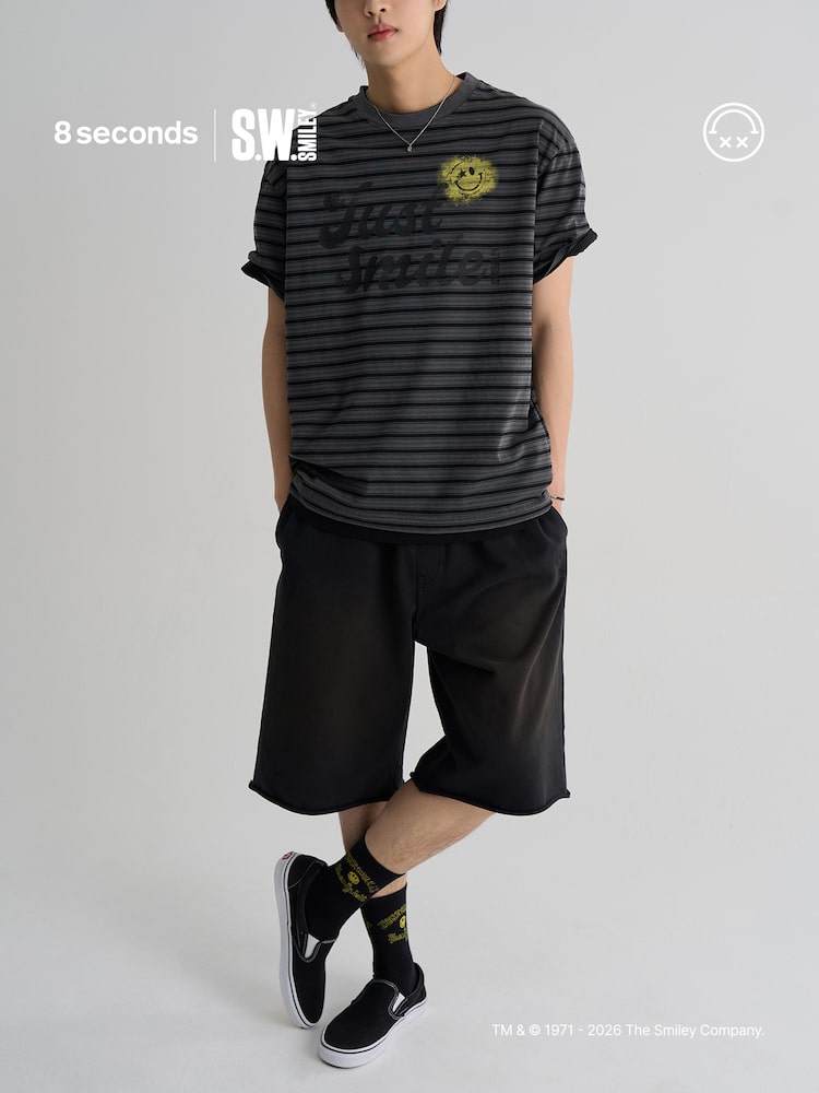 S.W.Smiley Dyed Bermuda Fit Sweatpants - Black