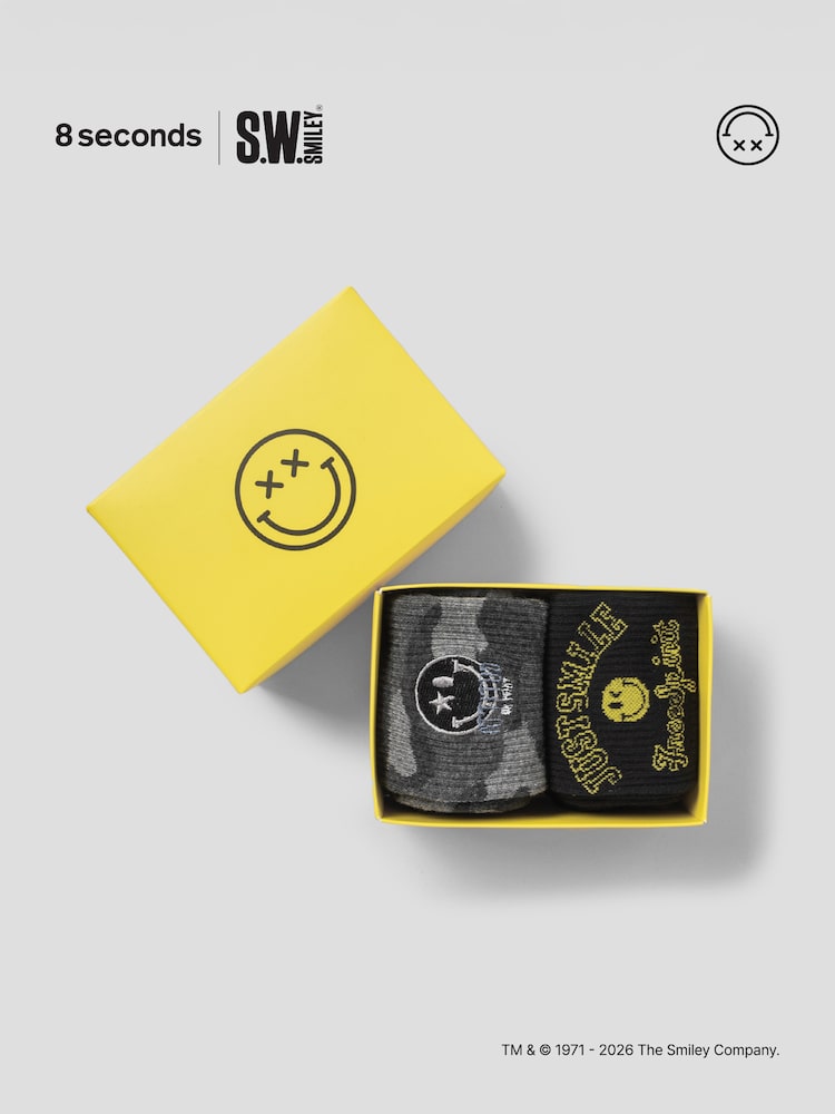 S.W.Smiley Men's Socks 2-Piece Set - White