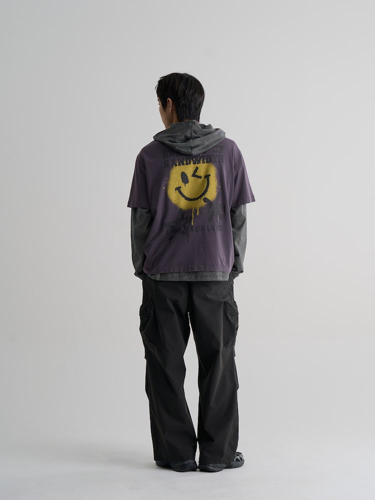 S.W.Smiley Garment-Dyed Short-Sleeve Tee - Purple