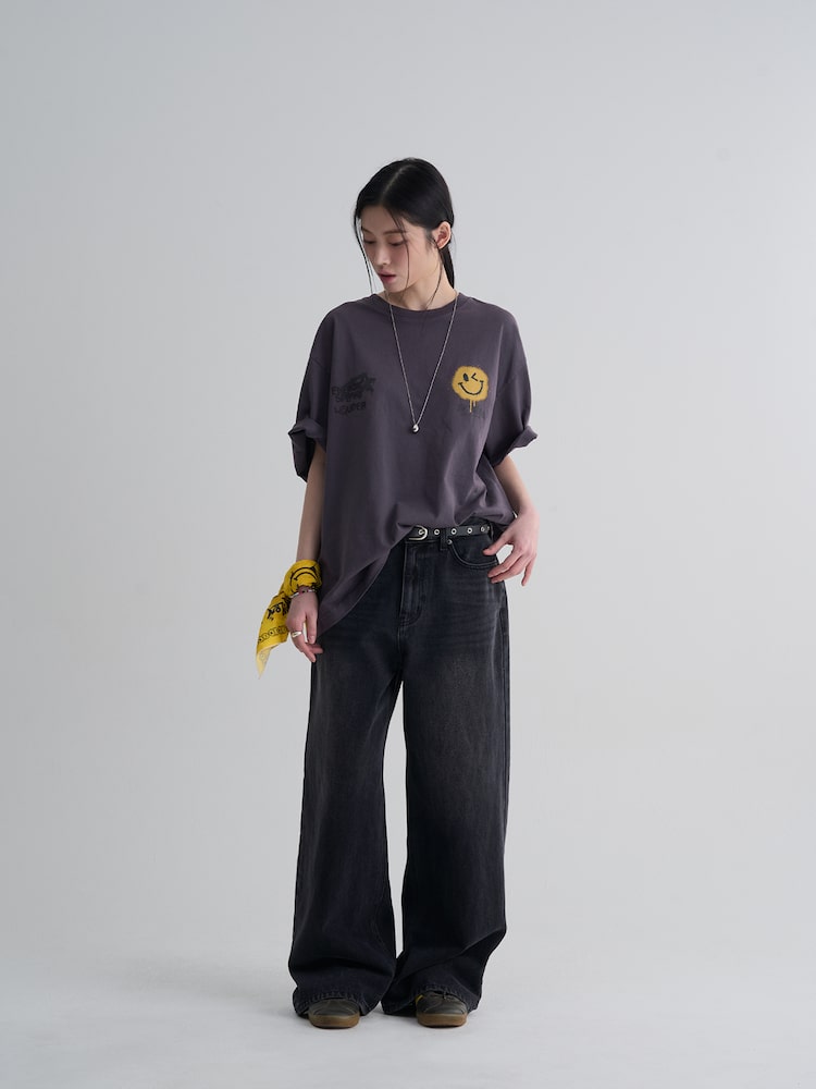 S.W.Smiley Garment-Dyed Short-Sleeve Tee - Purple