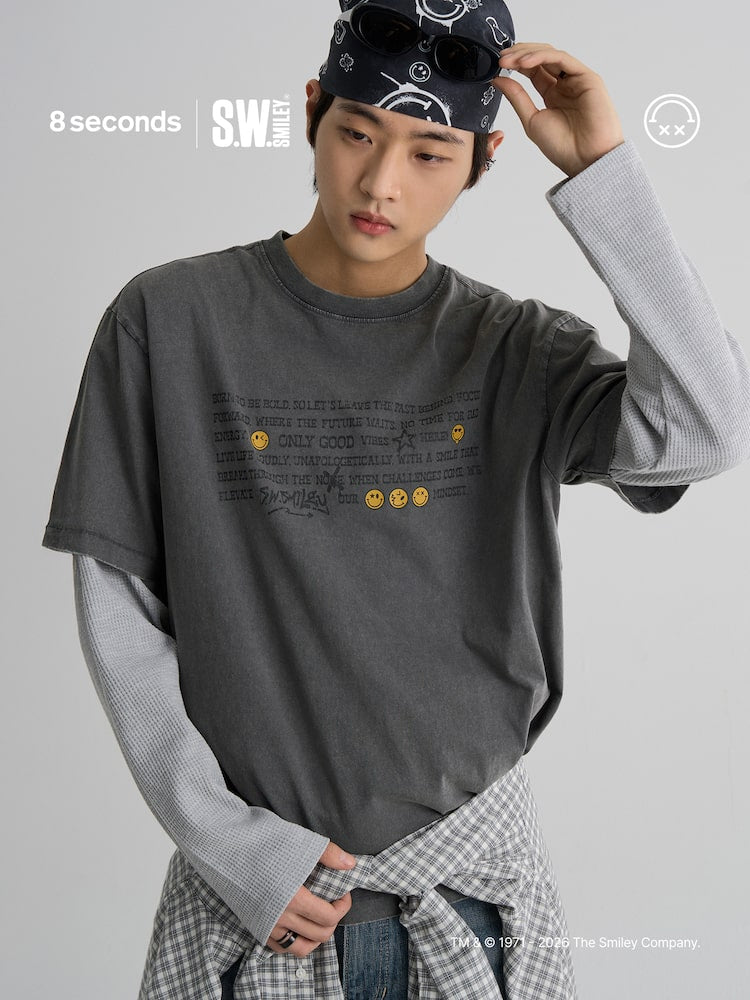 S.W.Smiley Garment-Dyed Short-Sleeve Tee - Ash