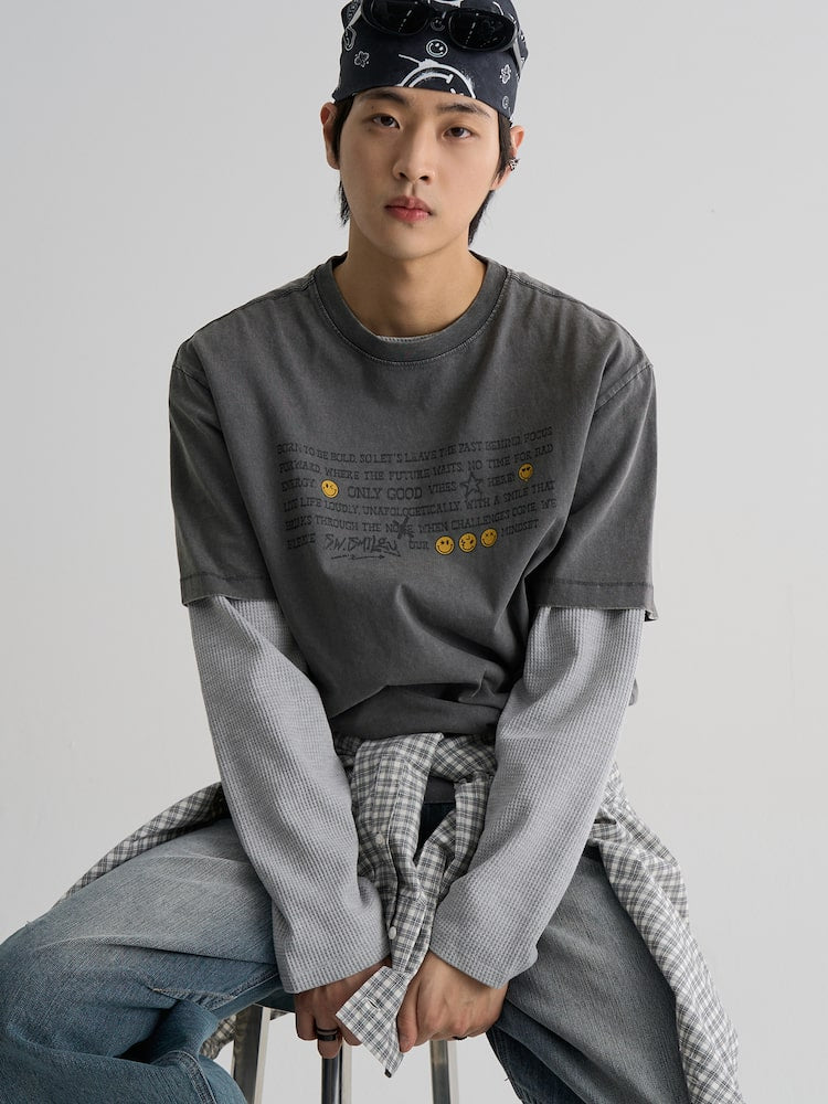 S.W.Smiley Garment-Dyed Short-Sleeve Tee - Ash