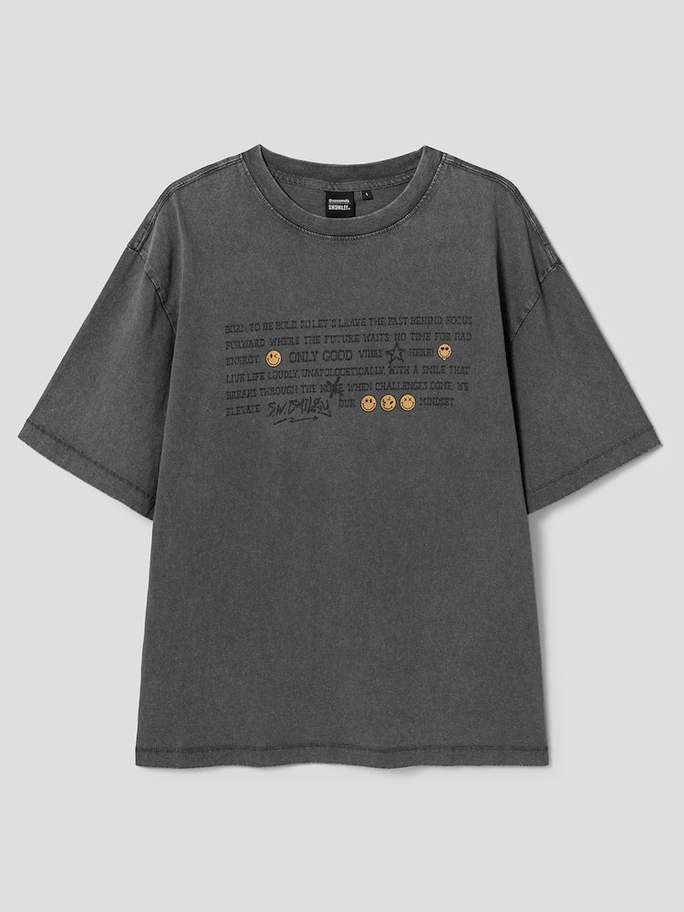 S.W.Smiley Garment-Dyed Short-Sleeve Tee - Ash