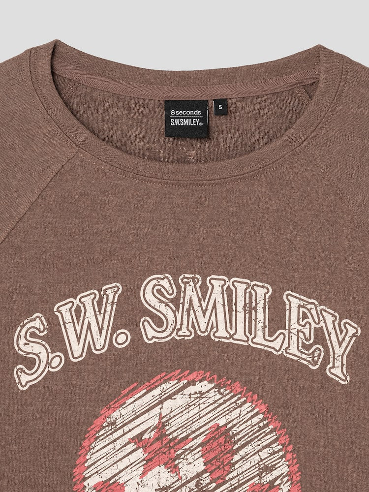S.W.SMILEY® Cotton Slub Raglan Long Sleeve Graphic T-shirt - Brown