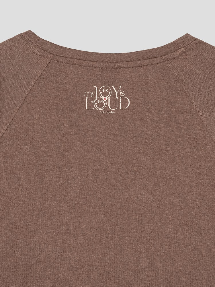S.W.SMILEY® Cotton Slub Raglan Long Sleeve Graphic T-shirt - Brown