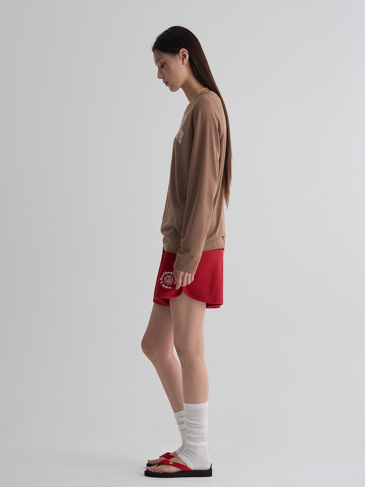 S.W.SMILEY® Cotton Slub Raglan Long Sleeve Graphic T-shirt - Brown