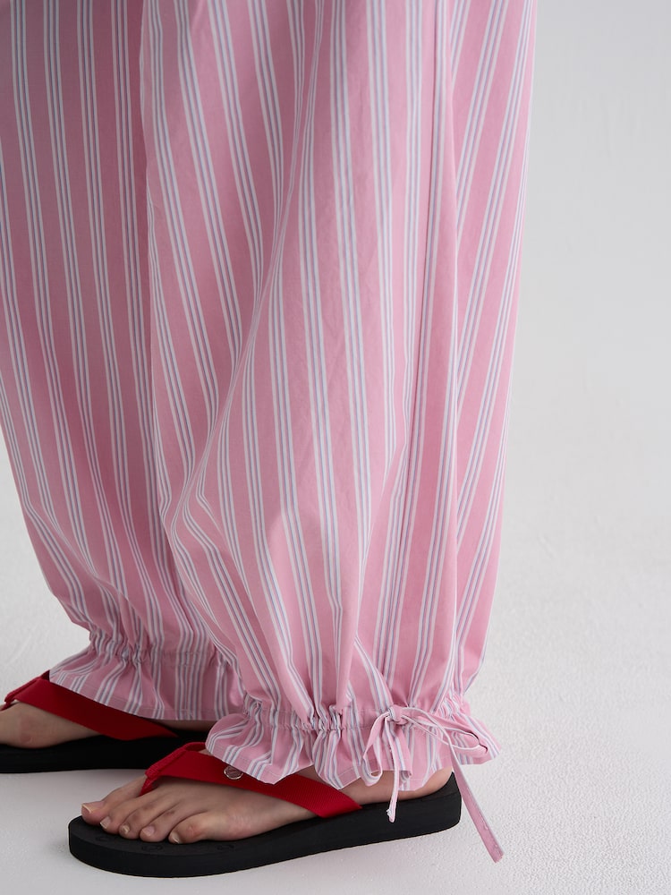 S.W.SMILEY® Embroidered Stripe Elastic Pants - Light Pink