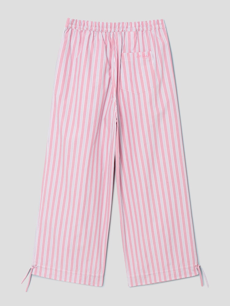 S.W.SMILEY® Embroidered Stripe Elastic Pants - Light Pink