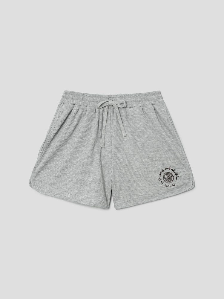 S.W.SMILEY® Waffle Fabric Embroidered Jersey Shorts - Grey