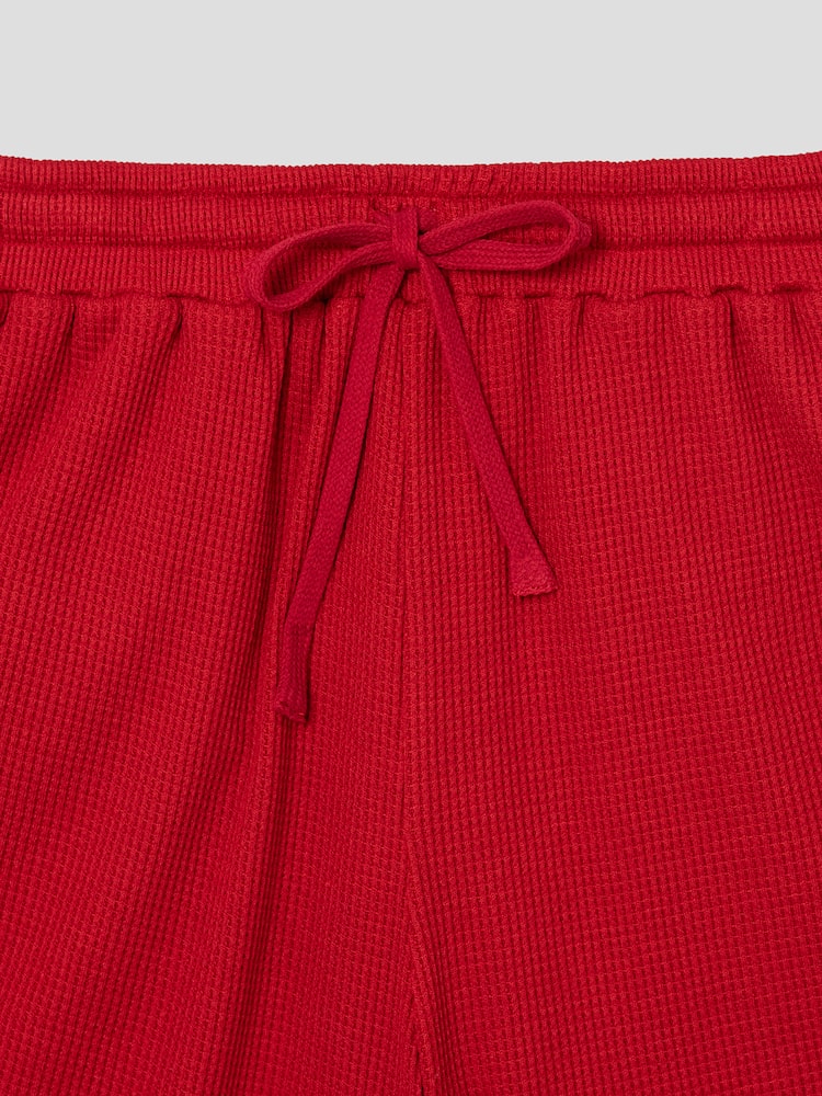 S.W.SMILEY® Waffle Fabric Embroidered Jersey Shorts - Red