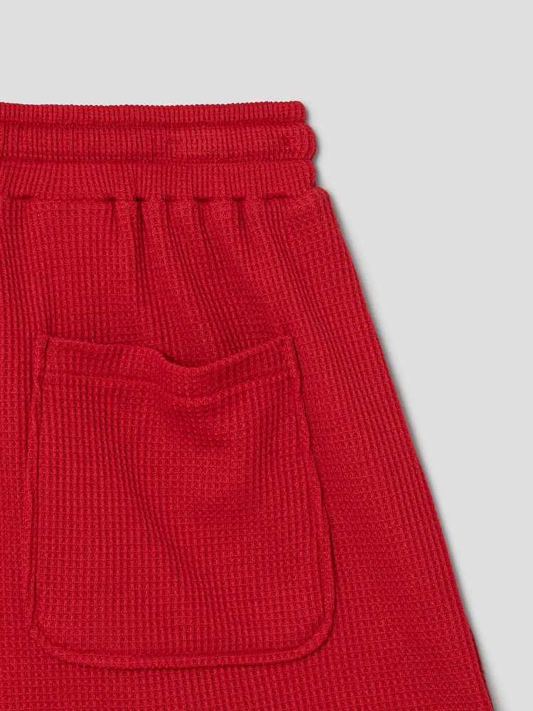 S.W.SMILEY® Waffle Fabric Embroidered Jersey Shorts - Red