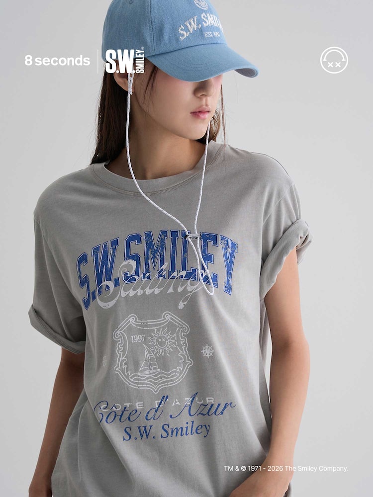 S.W.SMILEY® Garment-Dyed Graphic Short-Sleeve T-Shirt - Light Grey