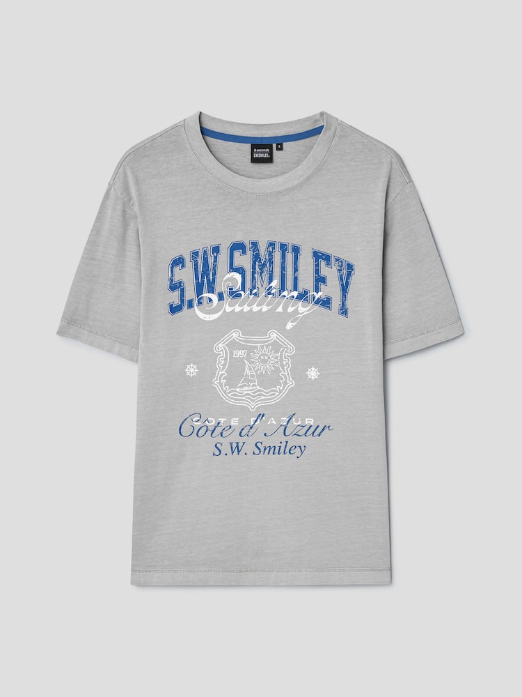 S.W.SMILEY® Garment-Dyed Graphic Short-Sleeve T-Shirt - Light Grey