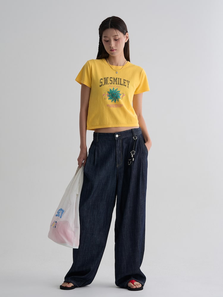 S.W.SMILEY® Graphic Knit Short Sleeve Pullover - Yellow