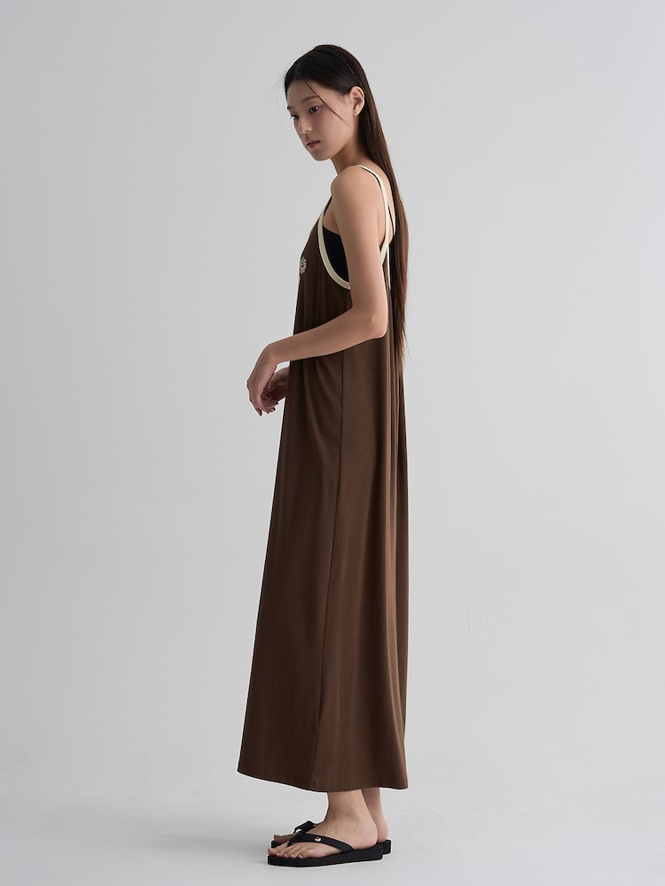 S.W.SMILEY® Jersey Sleeveless Long Dress_Solid - Brown