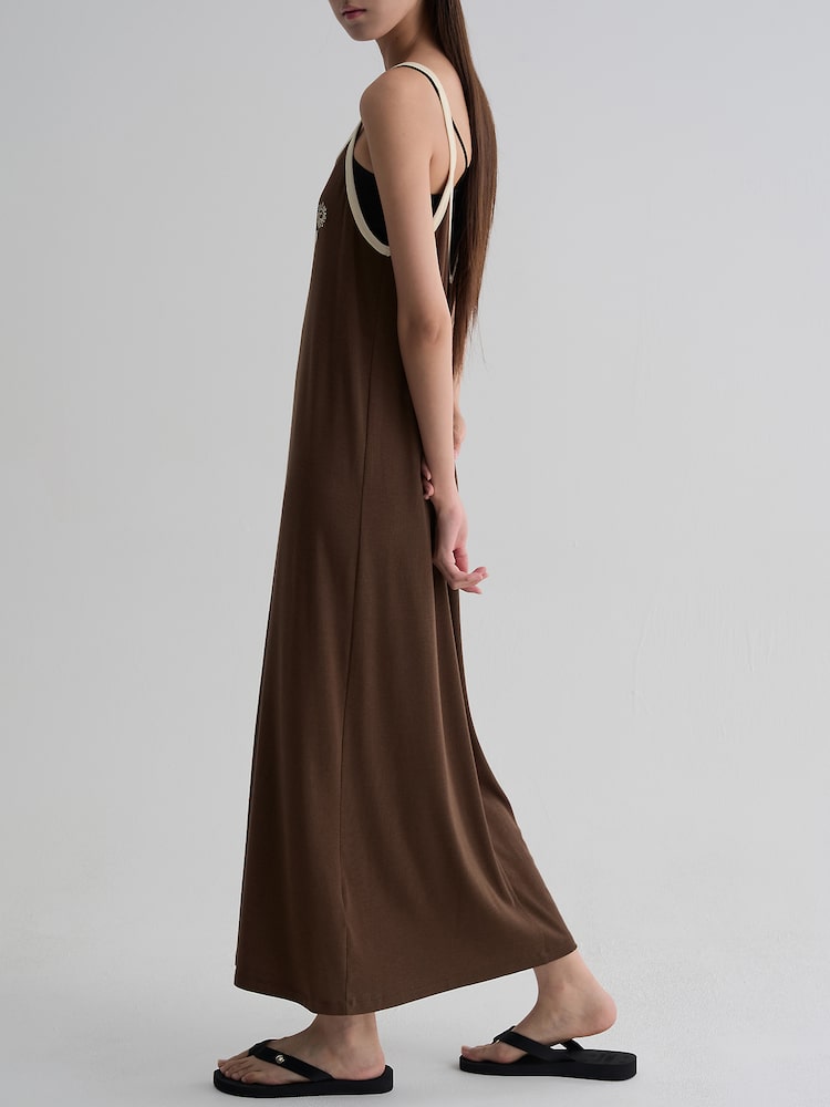 S.W.SMILEY® Jersey Sleeveless Long Dress_Solid - Brown