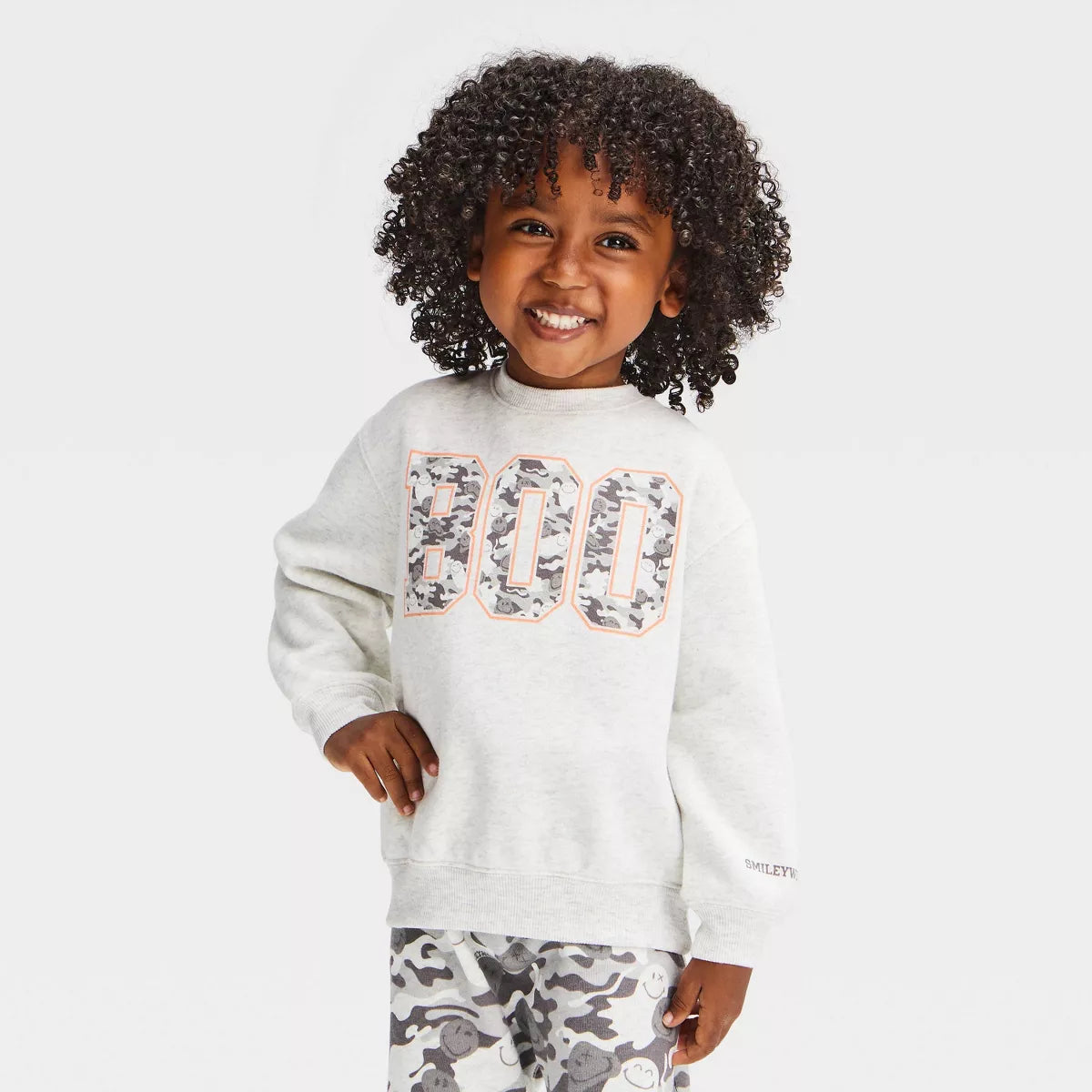 Toddler Boys' 2pc Smiley World Halloween "Boo" Ghost Camo Fleece Sweatshirt and Pants Set - Gray 18M