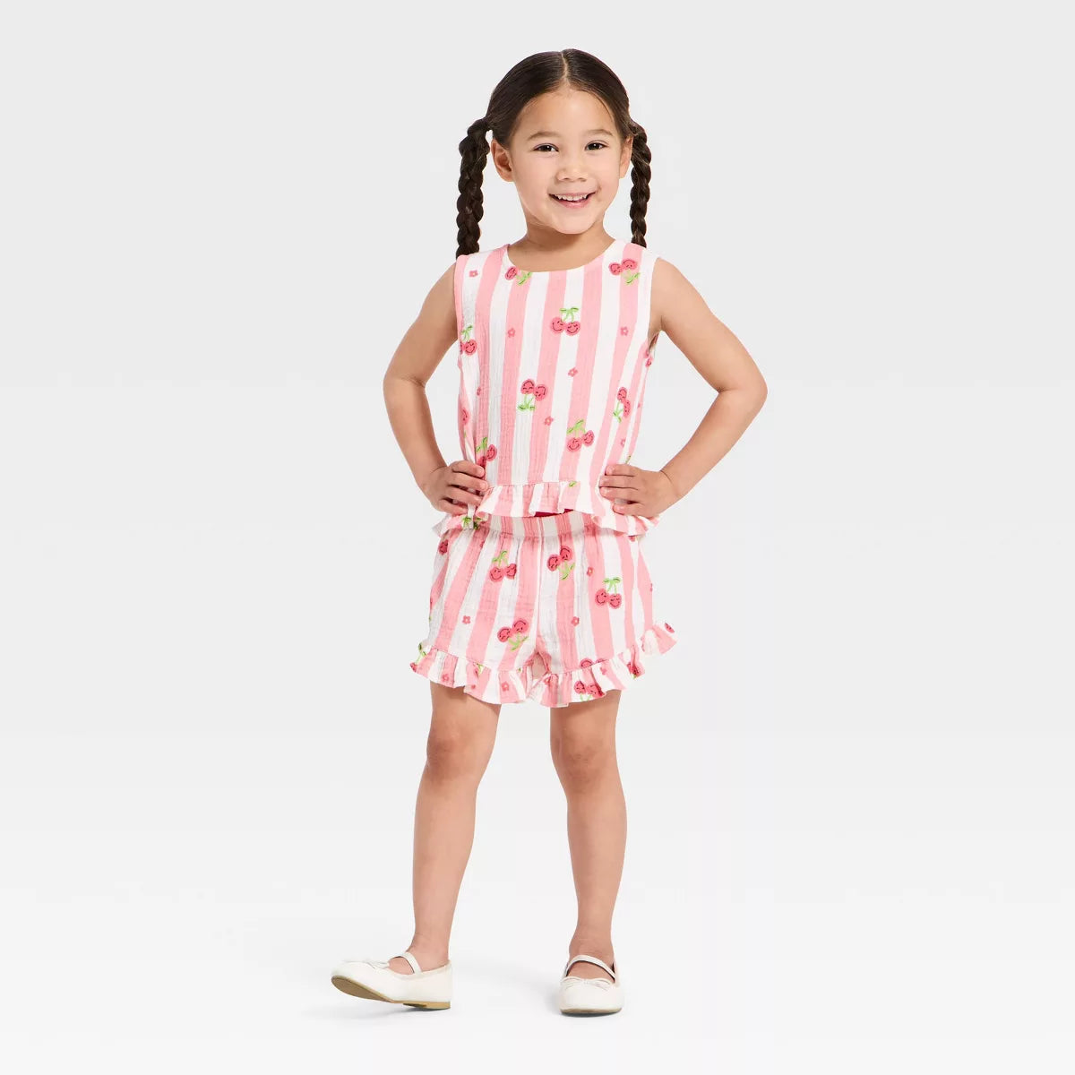 Toddler Girls' 2pc Smiley World Gauze Tank & Shorts Set - Pink 5T