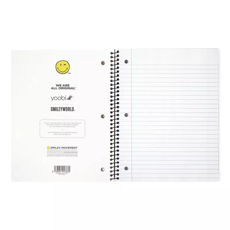 Yoobi SmileyWorld 1 Subject Notebooks 8"x10.5" Wide Ruled Multicolor Smiley