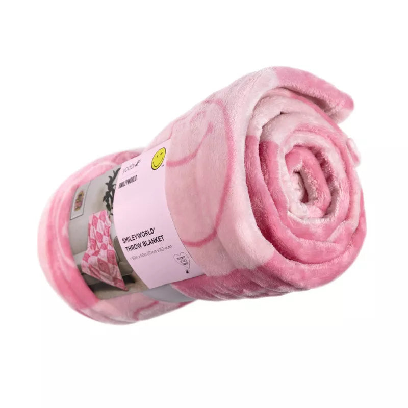 Yoobi SmileyWorld 50"x60" Faux Shearling Smiley Checkered Blanket Printed Pink