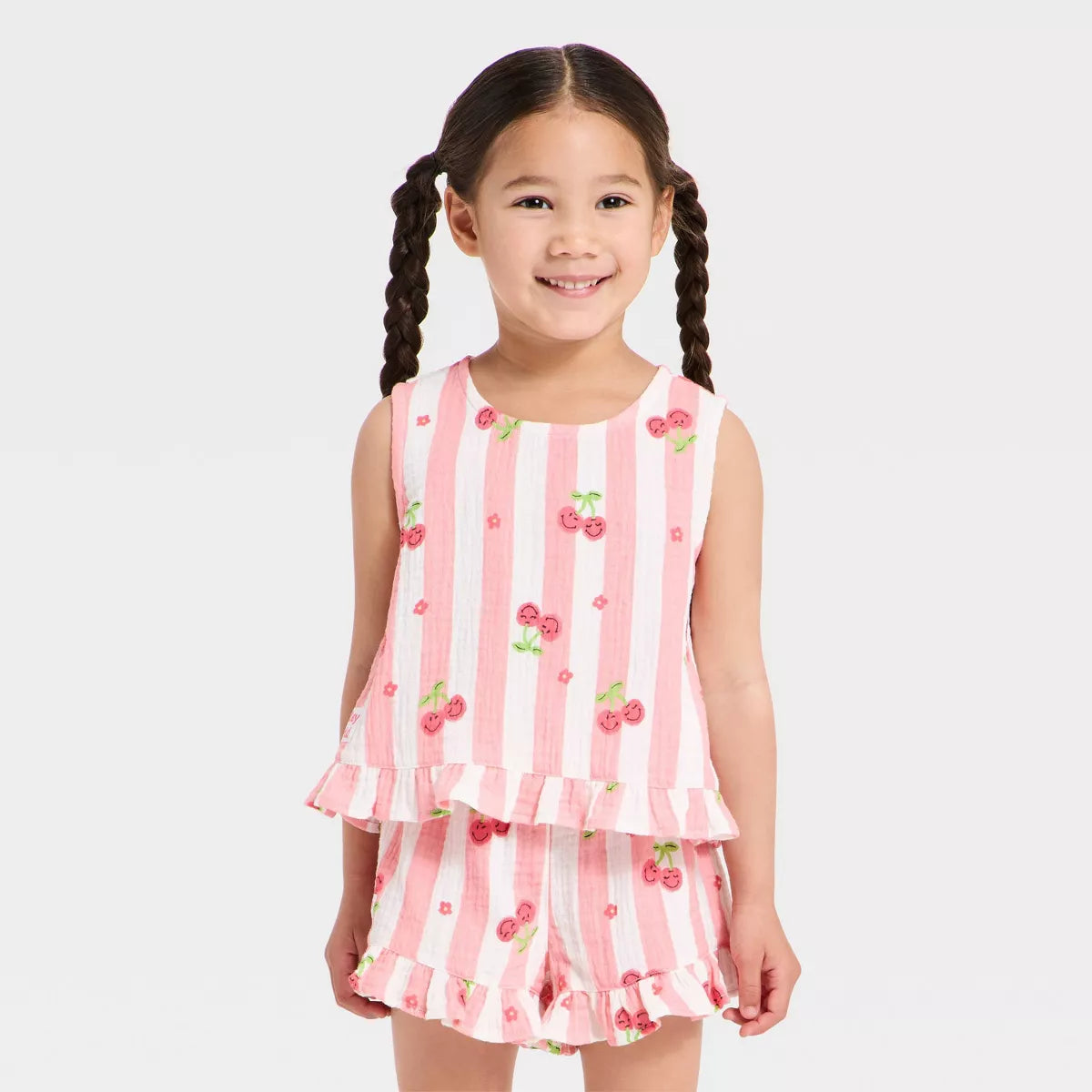 Toddler Girls' 2pc Smiley World Gauze Tank & Shorts Set - Pink 5T