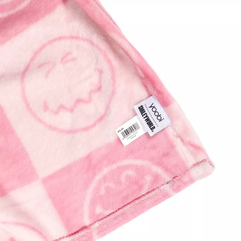 Yoobi SmileyWorld 50"x60" Faux Shearling Smiley Checkered Blanket Printed Pink