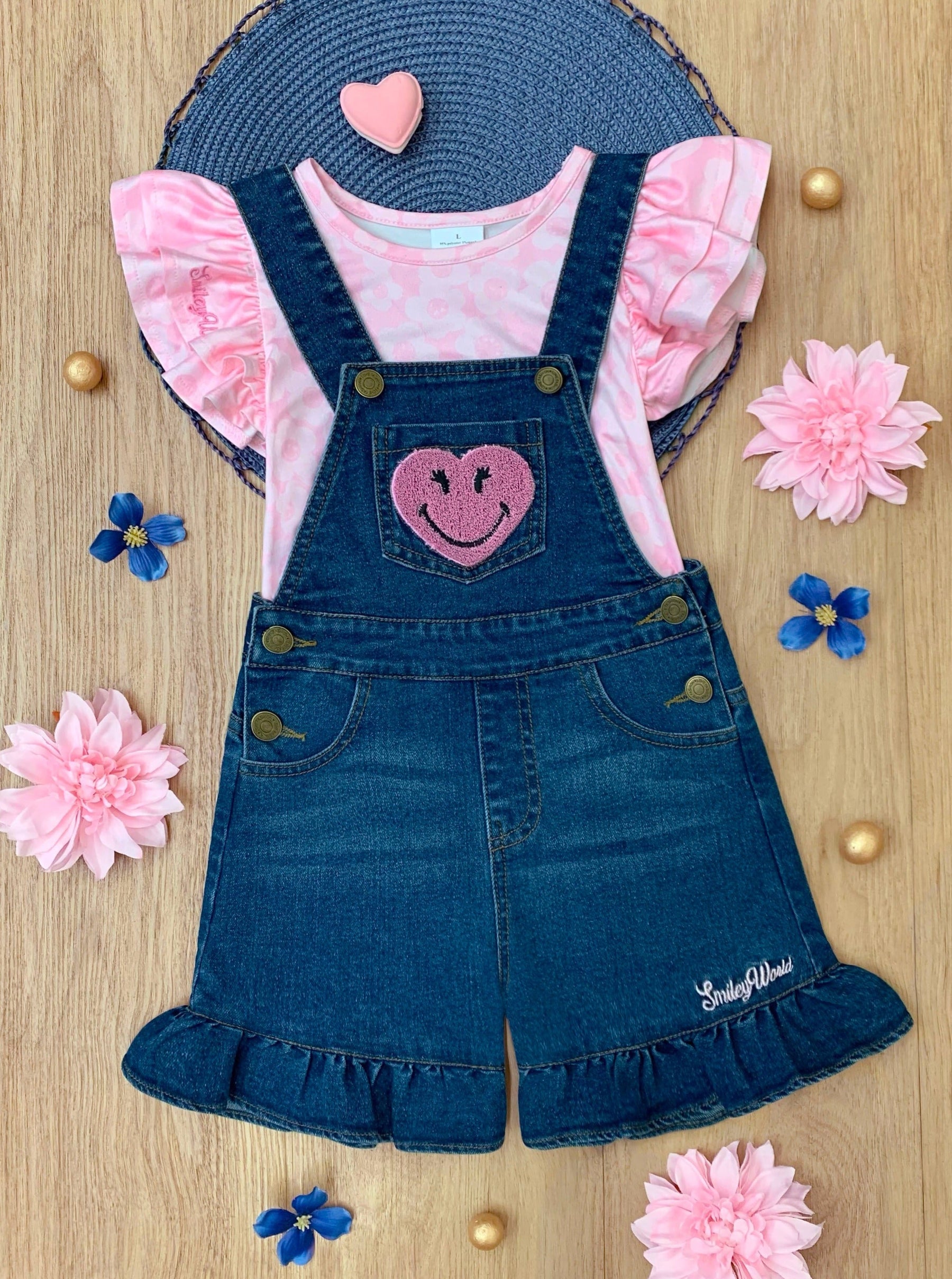 SmileyWorld Happy Heart Denim Shortall Set