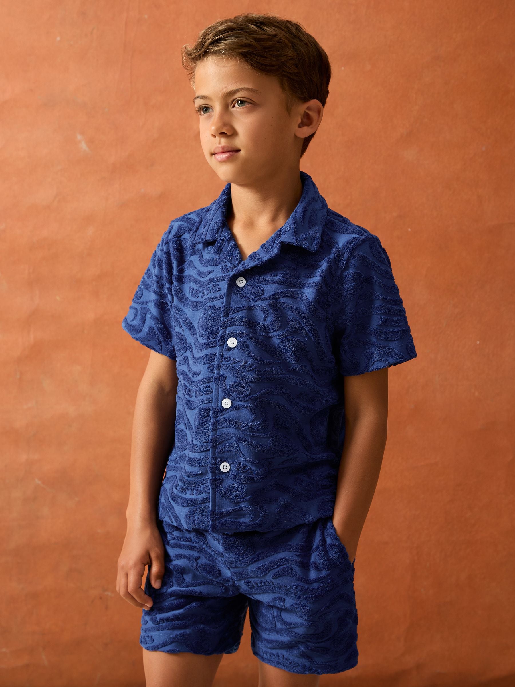 SmileyWorld | Reiss Wave Texture Shirt in Bright Blue