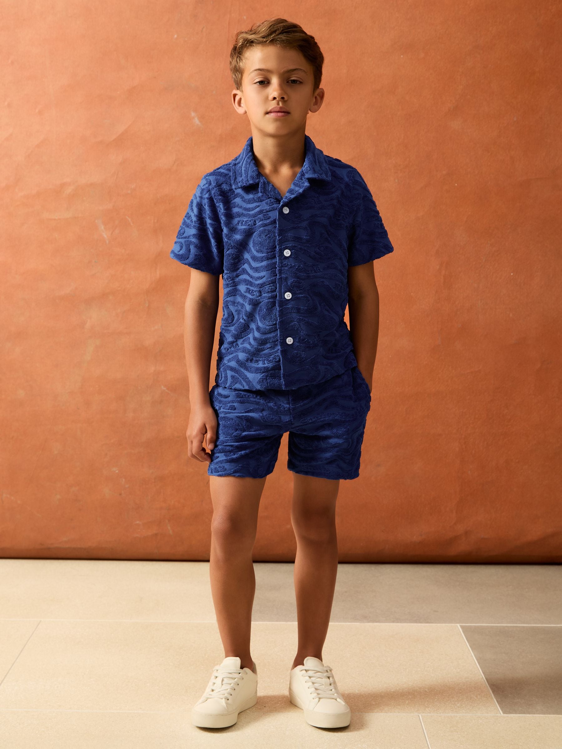 SmileyWorld | Reiss Wave Texture Shirt in Bright Blue