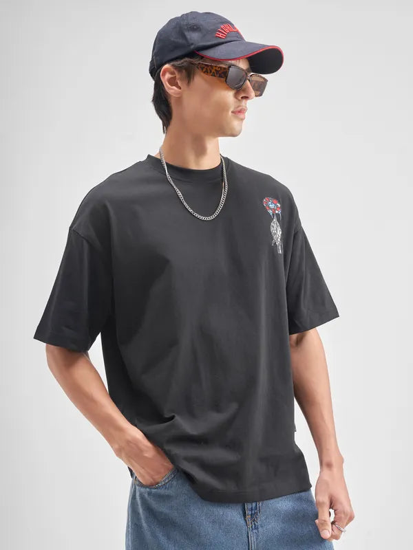 Highlander Men Black SmileyWorld® Printed Round Neck T-Shirt