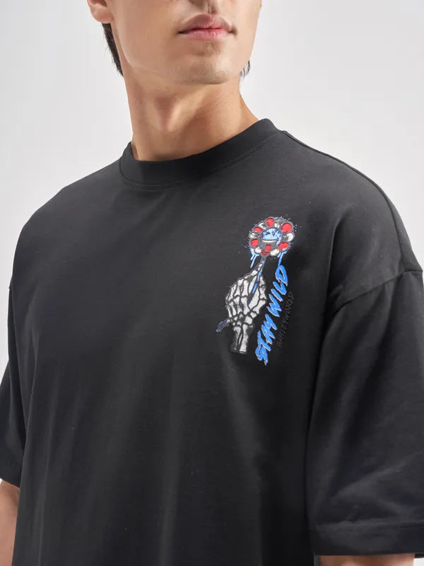 Highlander Men Black SmileyWorld® Printed Round Neck T-Shirt