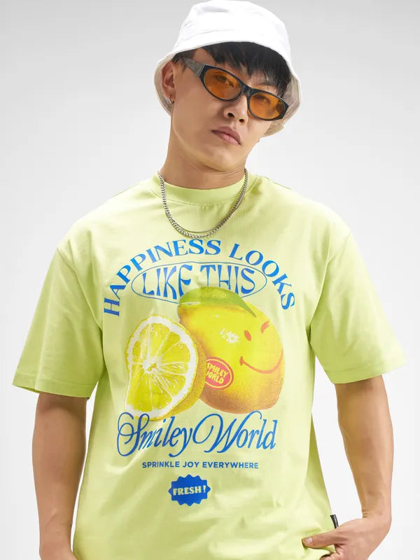Highlander Men Green SmileyWorld® Printed Round Neck T-Shirt