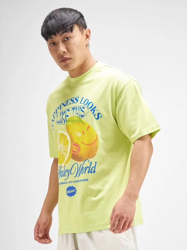 Highlander Men Green SmileyWorld® Printed Round Neck T-Shirt