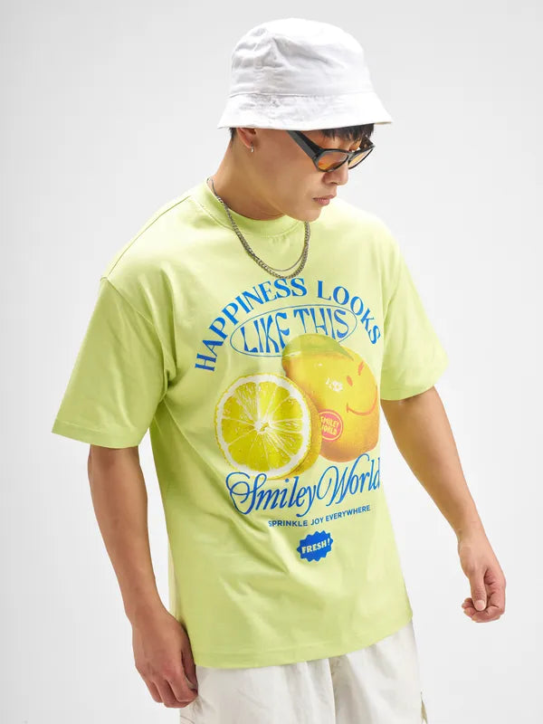 Highlander Men Green SmileyWorld® Printed Round Neck T-Shirt