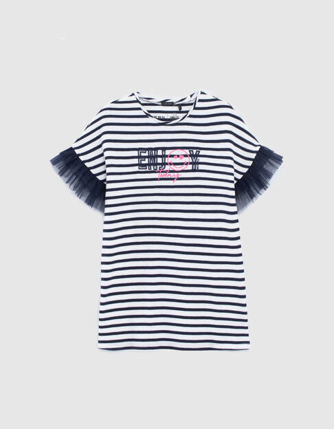 Girls’ Sailor-Stripe Cotton Dress, SmileyWorld Tulle Sleeves