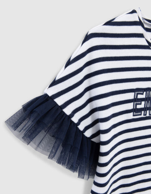 Girls’ Sailor-Stripe Cotton Dress, SmileyWorld Tulle Sleeves