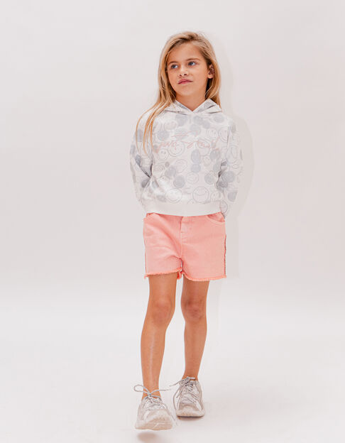 Girls’ white hoodie with silver all-over SMILEYWORLD print