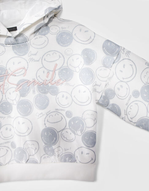 Girls’ white hoodie with silver all-over SMILEYWORLD print