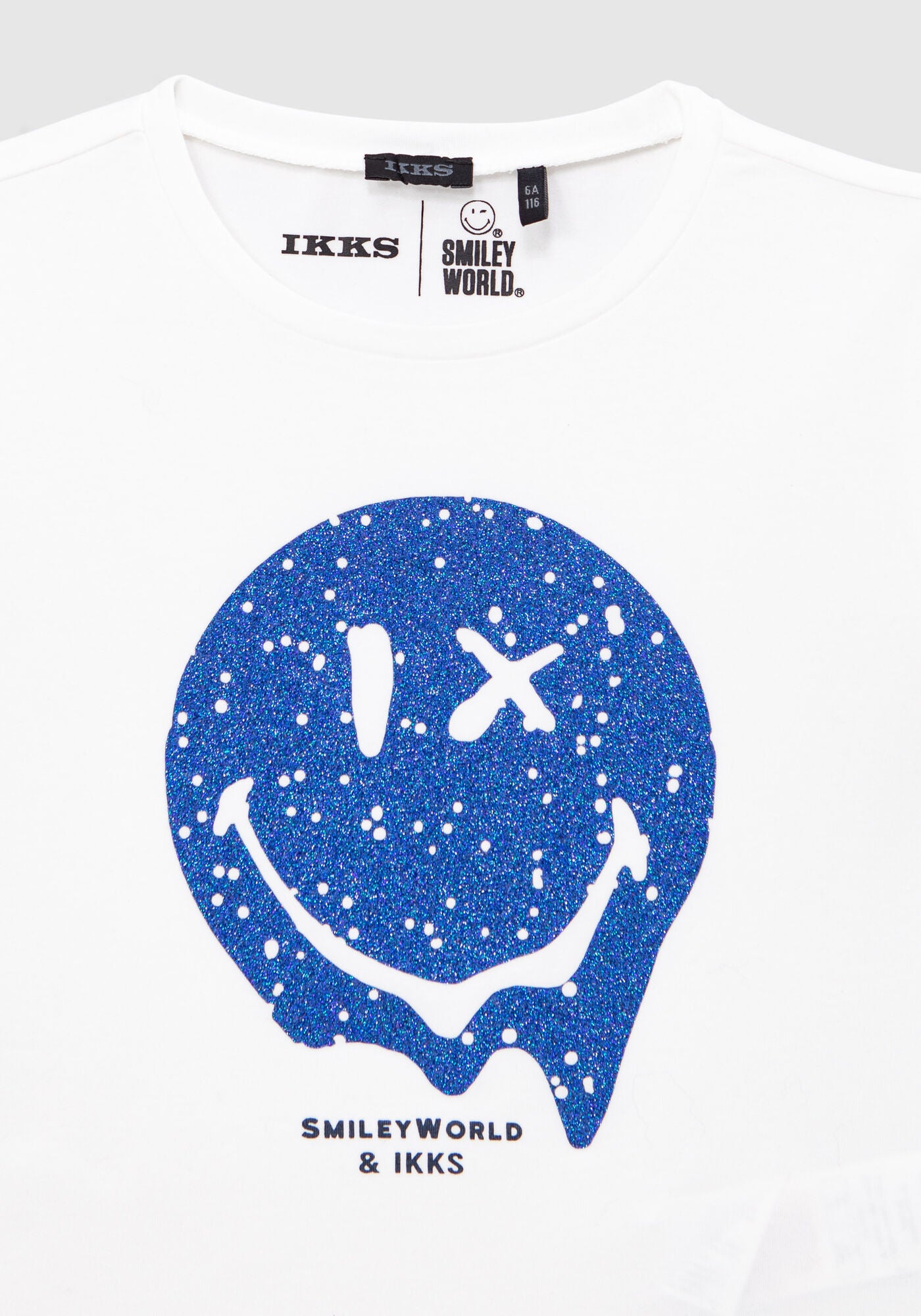 Girls’ White T-Shirt with Glittery Blue SmileyWorld Print