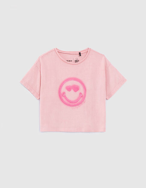 Girls’ Pink T-Shirt with SmileyWorld Embroidery