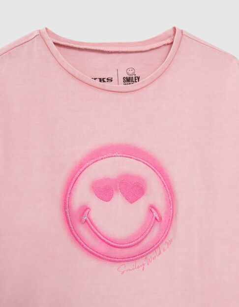 Girls’ Pink T-Shirt with SmileyWorld Embroidery